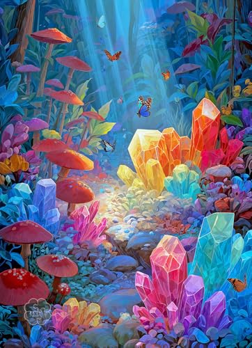 Lucky Puzzles – Jewels Beneath the Canopy – 1000 Piece Jigsaw Puzzle for Adults | Enchanted Forest Fantasy Puzzle | Glowing Gemstones & Mushrooms Artwork | Puzzles for Adults 1000 Pieces