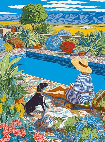 Cross & Glory - Desert Poolside Oasis - 1000 Piece Jigsaw Puzzle for Adults | Vibrant Desert Landscape and Pool Scene for Nature Lovers