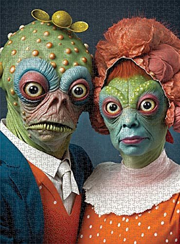 Cross & Glory - Meet The Aliens: Vaxion and Lirien - 1000 Piece Jigsaw Puzzle for Adults | Unique and Colorful Artwork of an Alien Couple for Puzzle Enthusiasts and Science Fiction Fans