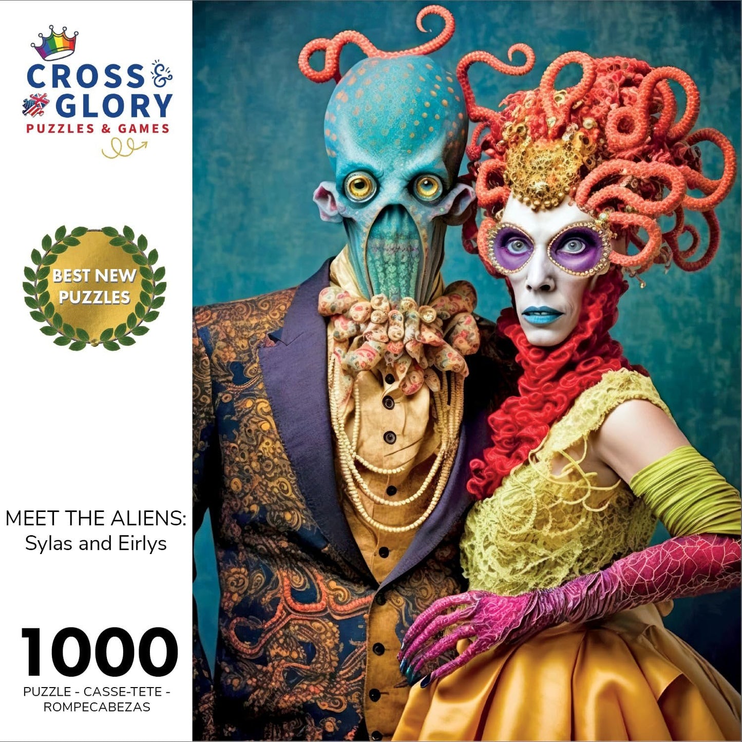 Cross & Glory - Meet The Aliens: Sylas and Eirlys - 1000 Piece Jigsaw Puzzle | Vibrant Art Nouveau Design | Interstellar Romance Themed