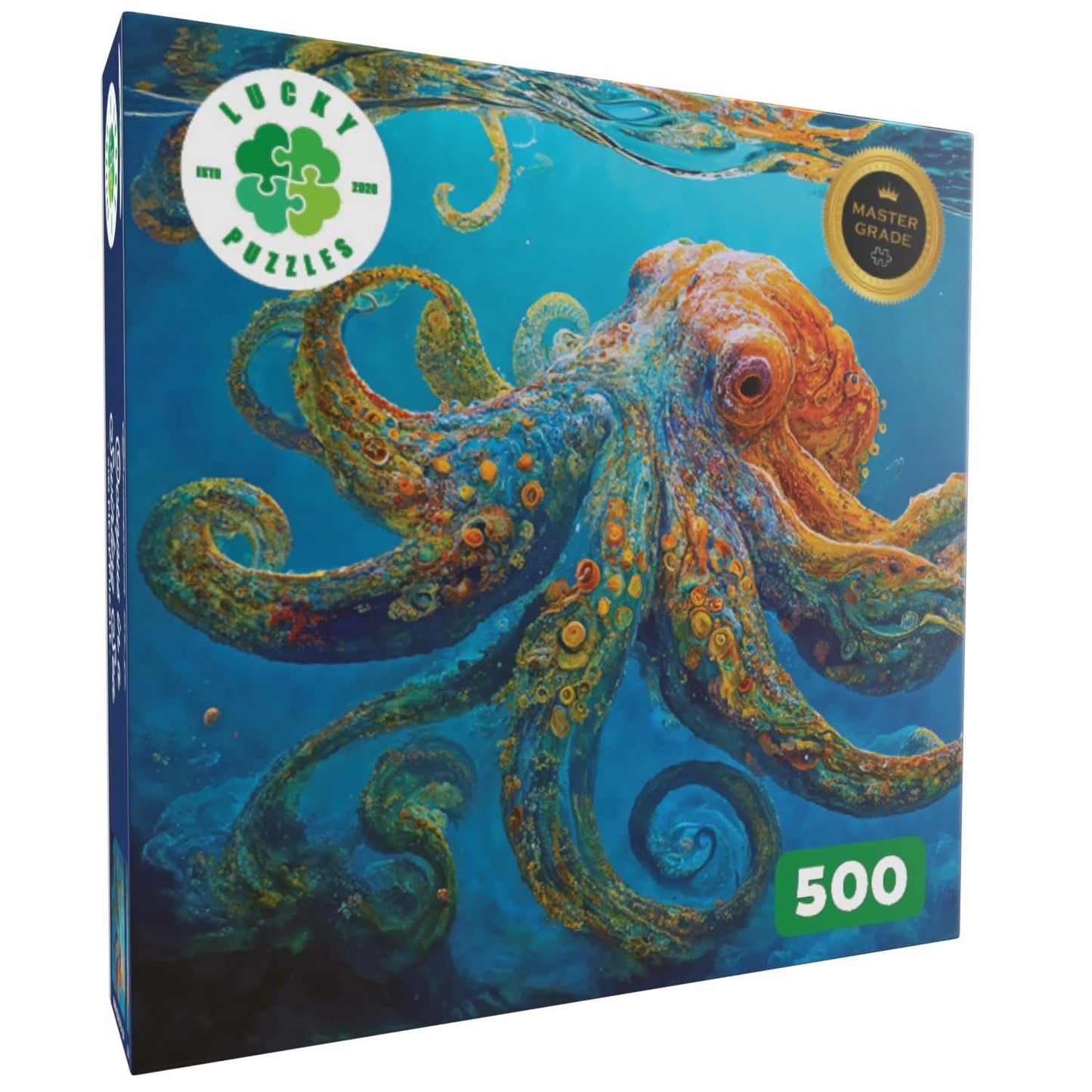 Lucky Puzzles Octopus in a Swirling Sea | 500 Piece Jigsaw Puzzle for Adults | Best New Marine Artwork Puzzle | Unique Brain Teaser | 18 x 24 Inches