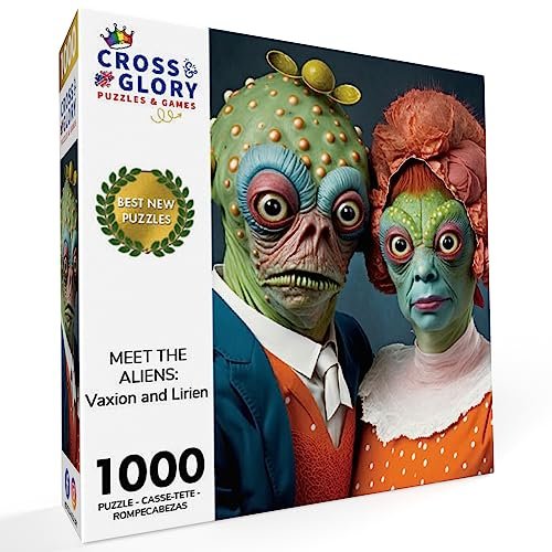 Cross & Glory - Meet The Aliens: Vaxion and Lirien - 1000 Piece Jigsaw Puzzle for Adults | Unique and Colorful Artwork of an Alien Couple for Puzzle Enthusiasts and Science Fiction Fans
