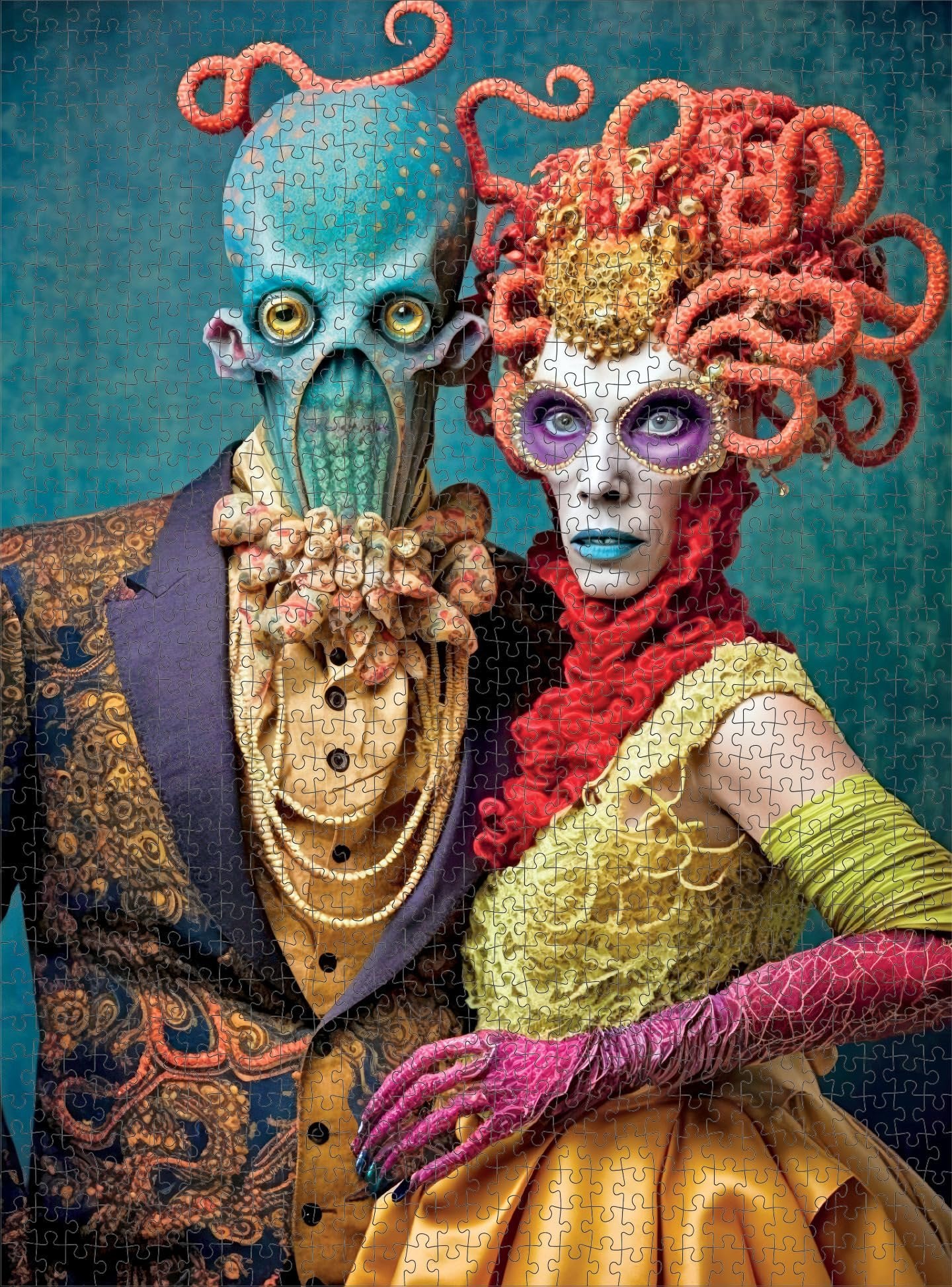 Cross & Glory - Meet The Aliens: Sylas and Eirlys - 1000 Piece Jigsaw Puzzle | Vibrant Art Nouveau Design | Interstellar Romance Themed