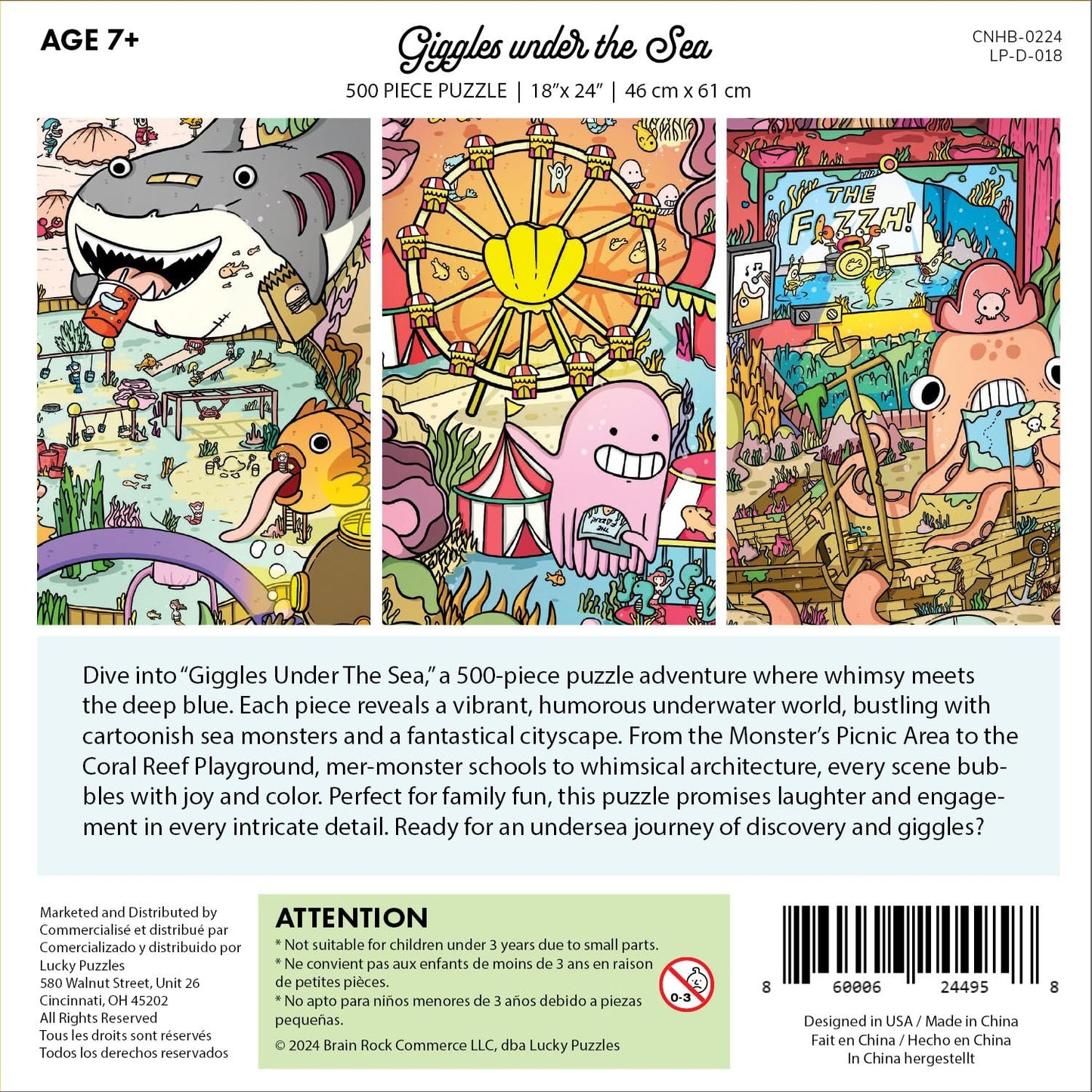Lucky Puzzles 'Giggles Under The Sea' | 500 Piece Jigsaw Puzzle for Adults & Kids 12+ | Colorful Underwater Scene with Whimsical Sea Creatures | Family Fun | Unique Brain Teaser