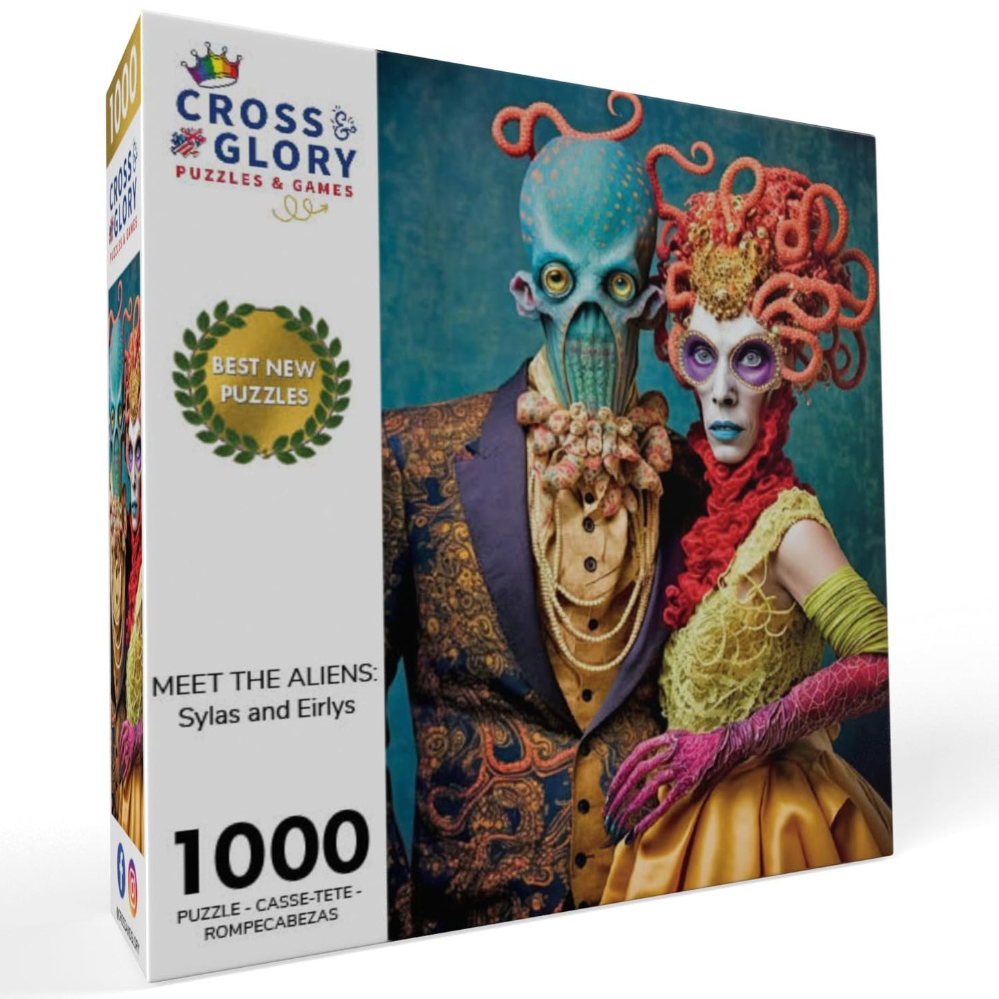 Cross & Glory - Meet The Aliens: Sylas and Eirlys - 1000 Piece Jigsaw Puzzle | Vibrant Art Nouveau Design | Interstellar Romance Themed