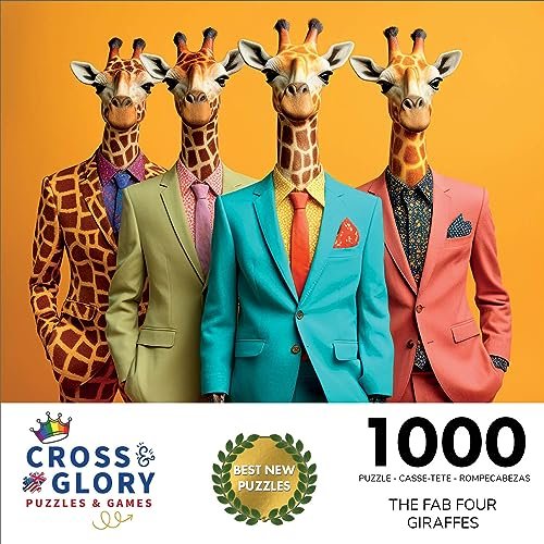 Cross & Glory - The Fab Four Giraffes - 1000 Piece Jigsaw Puzzle for Adults | Unique Artwork Jigsaw Puzzles | Fun | Challenging Brain Teaser