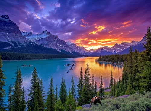 Cross & Glory – The Last Light of the Rockies – 1000 Piece Jigsaw Puzzle for Adults | Canadian Rockies Sunset Landscape with Mountains & Turquoise Lake | Epic Wilderness Puzzle