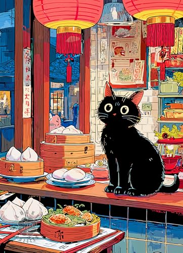 LUCKY PUZZLES ESTD 2020 - Bao & Whiskers - 1000 Piece Jigsaw Puzzle for Adults | Whimsical Cat and Dim Sum Artwork | Unique Gift for Puzzle Lovers and Foodies