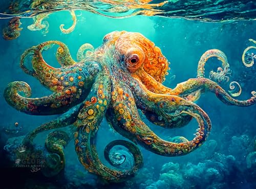 Cross & Glory Puzzles - Deep Blue Octopus Odyssey - 500 Piece Puzzle for Adults | Best New Marine Artwork Puzzle | Unique Brain Teaser