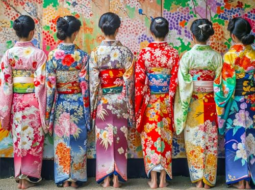 Lucky Puzzles Colorful Kimono Mosaic - 500 Piece Artistic Jigsaw Puzzle for Adults | Vibrant Colors | Cultural Art | Premium Quality | Brain Exercise and Home Decor | 18 x 24 Inches