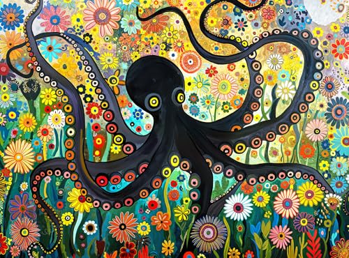 Cross & Glory - The Octopus Who Grew Flowers - 1000 Piece Jigsaw Puzzle for Adults | Vibrant Octopus and Floral Artwork | Challenging Puzzle for Adults | Eco-Friendly Materials