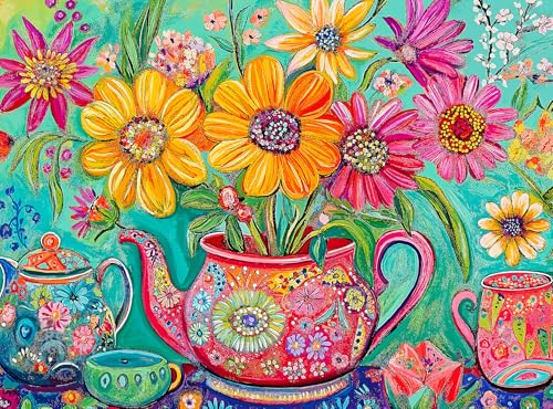 Cross & Glory – The Colourful Teapot Garden – 1000 Piece Jigsaw Puzzle for Adults | Best New Floral Artwork Puzzle | Relaxing and Intricate Puzzle Experience