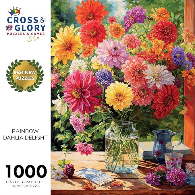 Puzzle 1000 pièces - Délice de dahlias arc-en-ciel