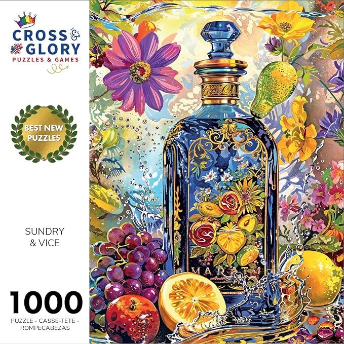 Divers et vice : Bouteille de gin botanique opulente – Puzzle 1 000 pièces
