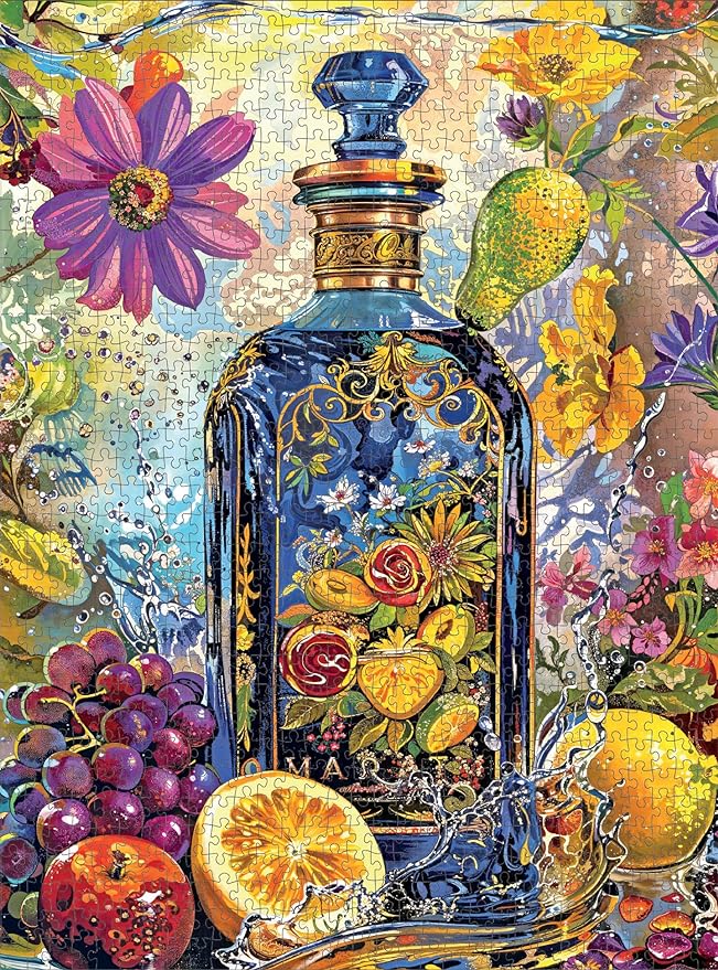 Divers et vice : Bouteille de gin botanique opulente – Puzzle 1 000 pièces
