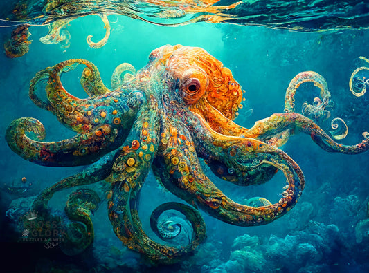 Octopus Puzzle – Deep Blue Octopus Odyssey – 500 Piece Jigsaw Puzzle
