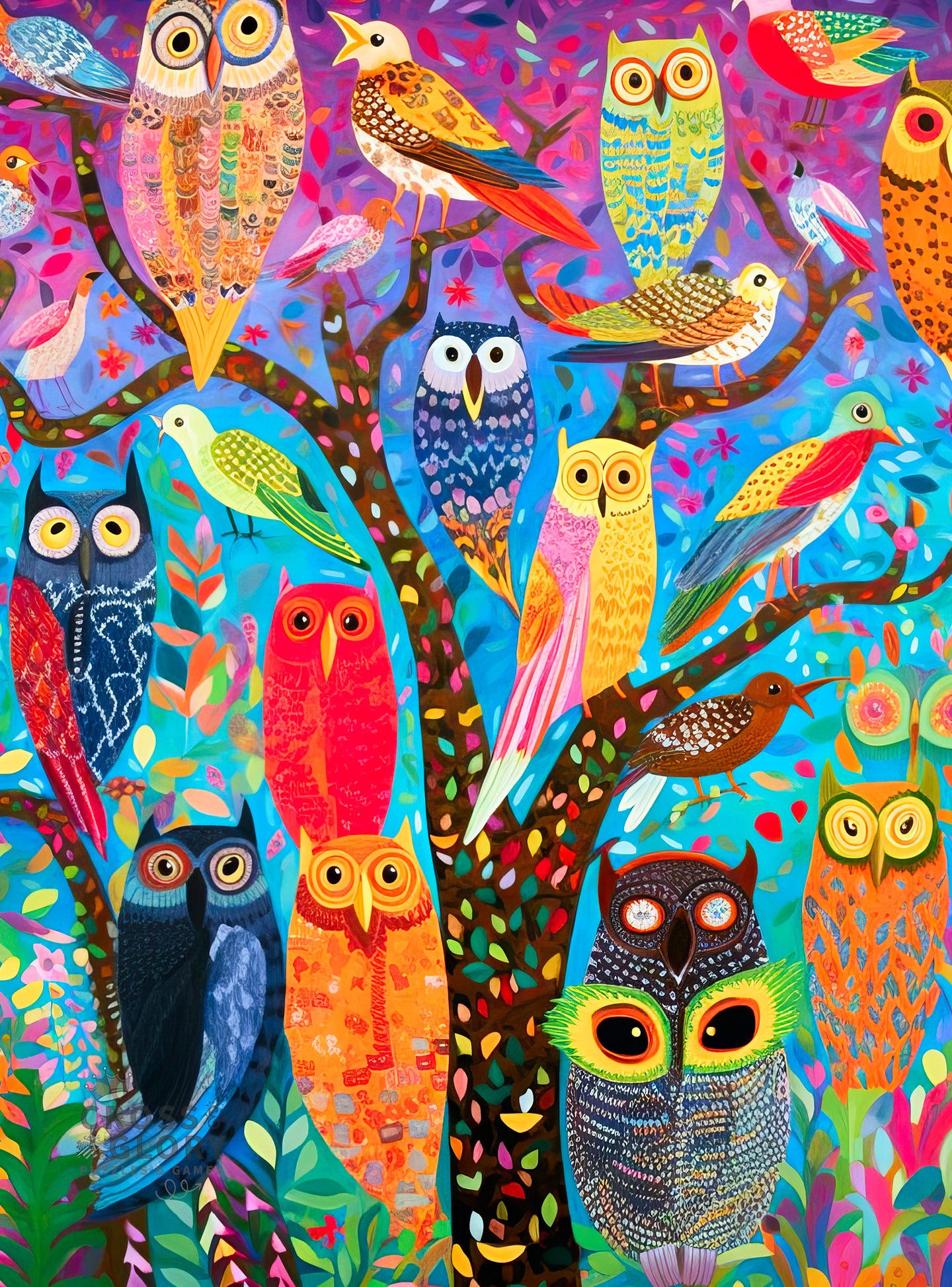 Owl Puzzle – Owl Oasis: The Vibrant Perch – 1000 Piece Jigsaw Puzzle