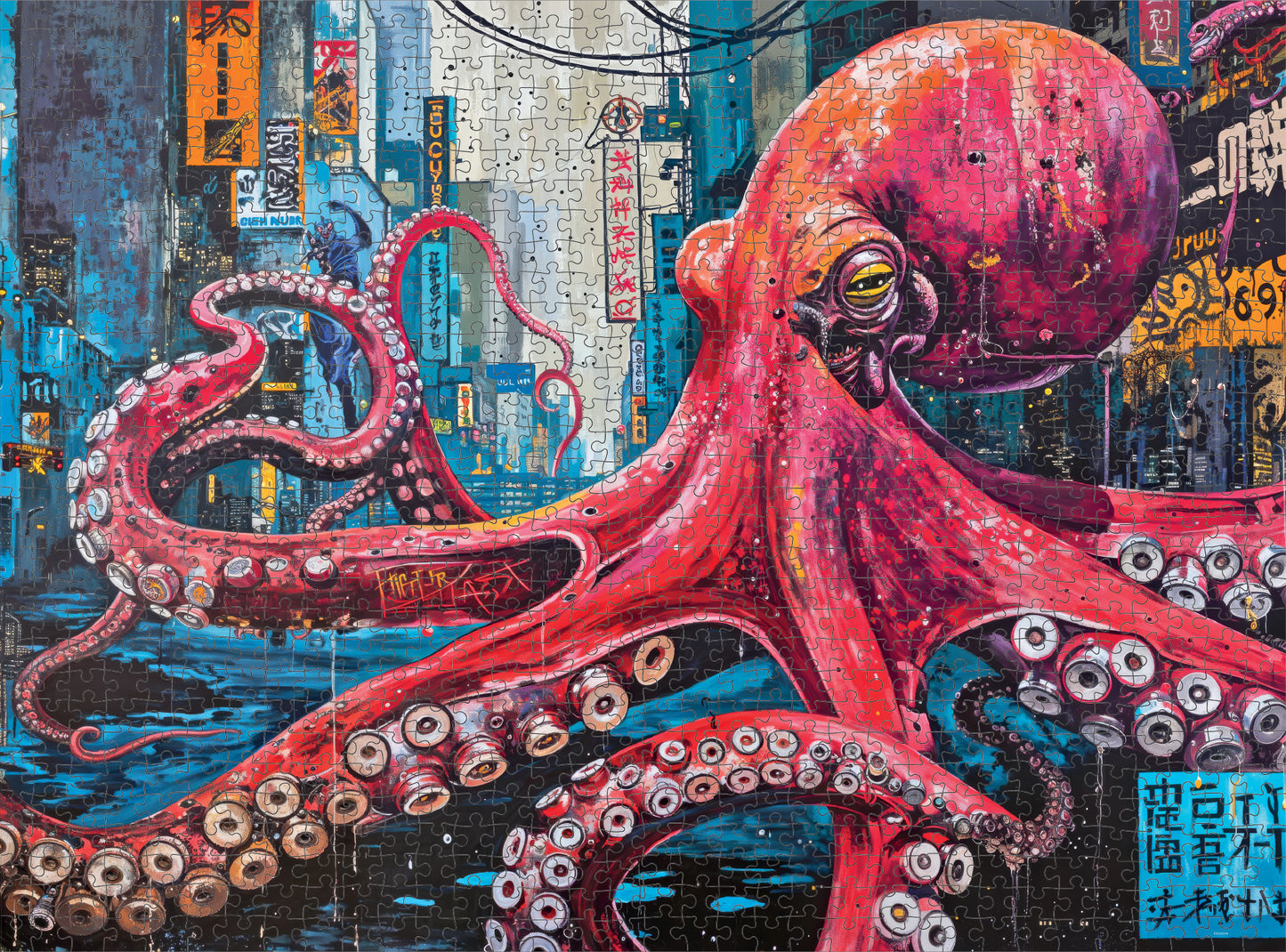 Octopus Puzzle – Octopus City: Neon Overlord – 1000 Piece Jigsaw Puzzle