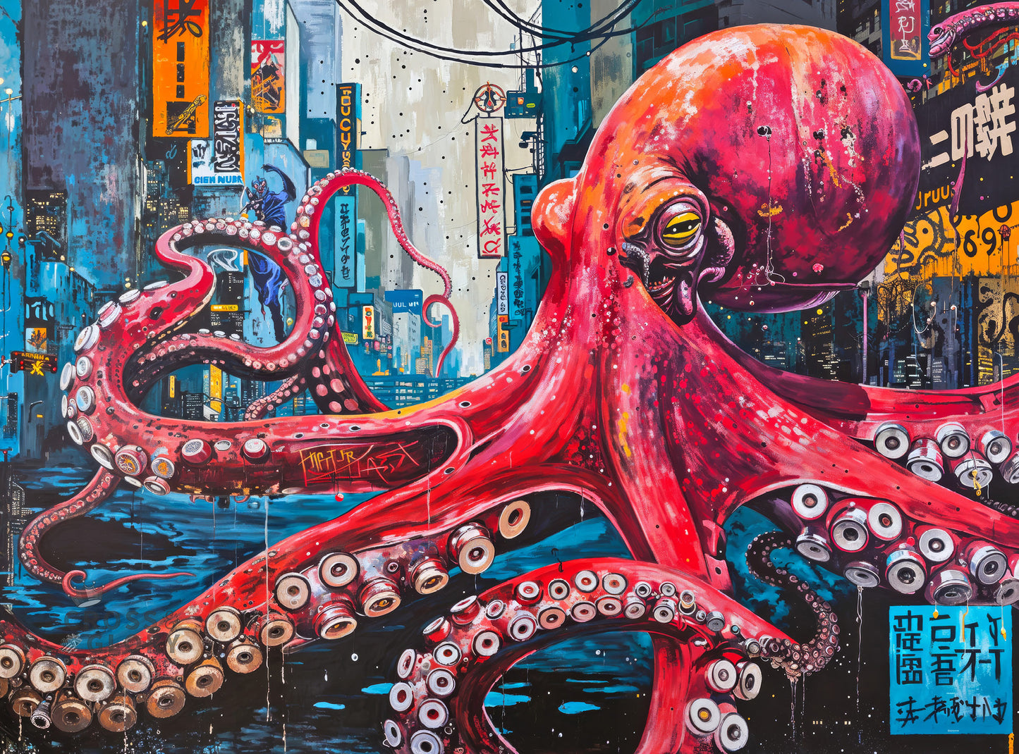 Octopus Puzzle – Octopus City: Neon Overlord – 1000 Piece Jigsaw Puzzle