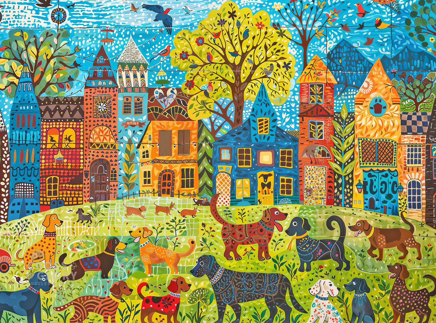 Dog Puzzle – Colorful Canines: A Dog Park Day – 1000 Piece Jigsaw Puzzle