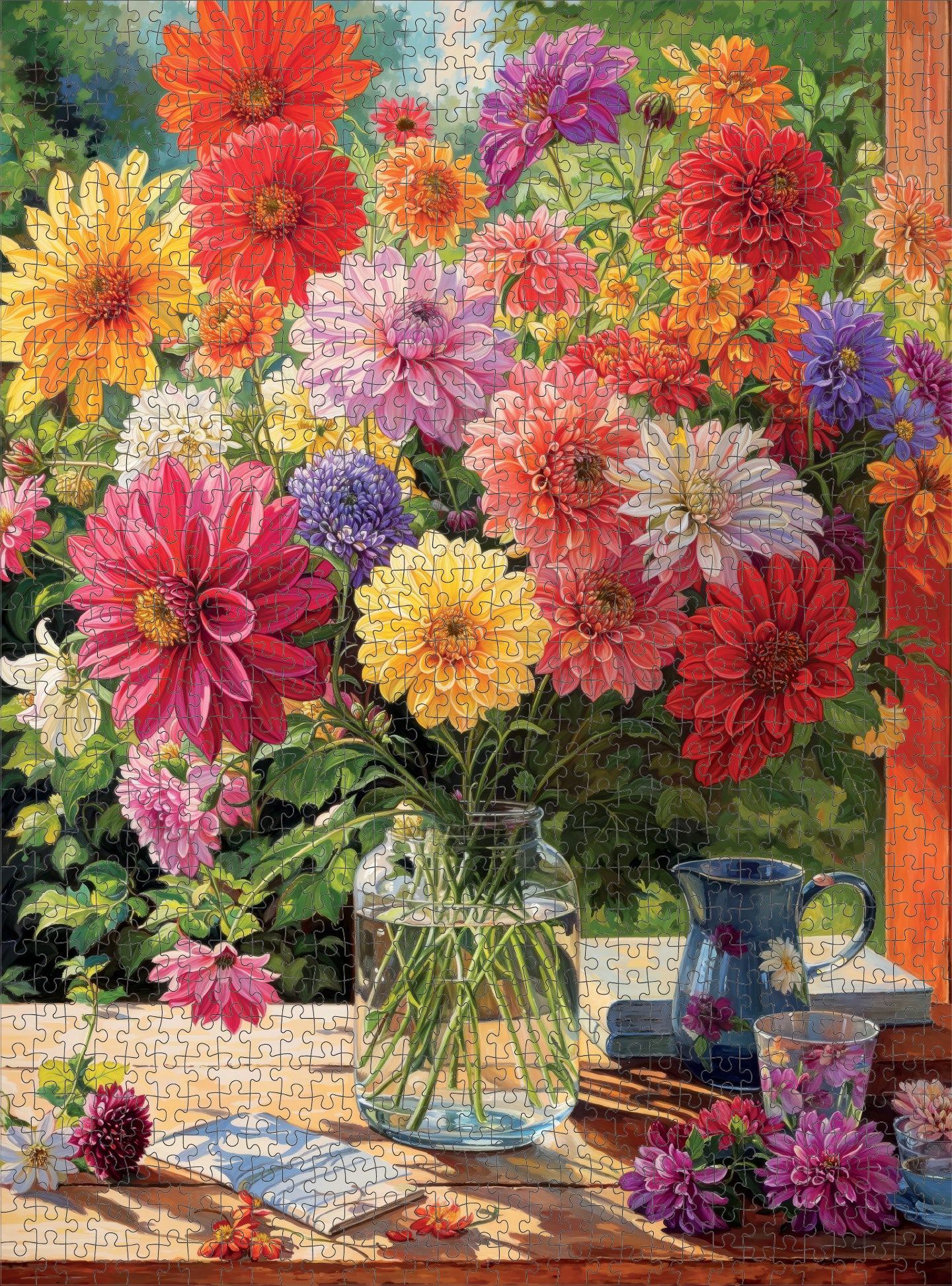 Dahlia Puzzle – Rainbow Dahlia Delight – 1000 Piece Jigsaw Puzzle