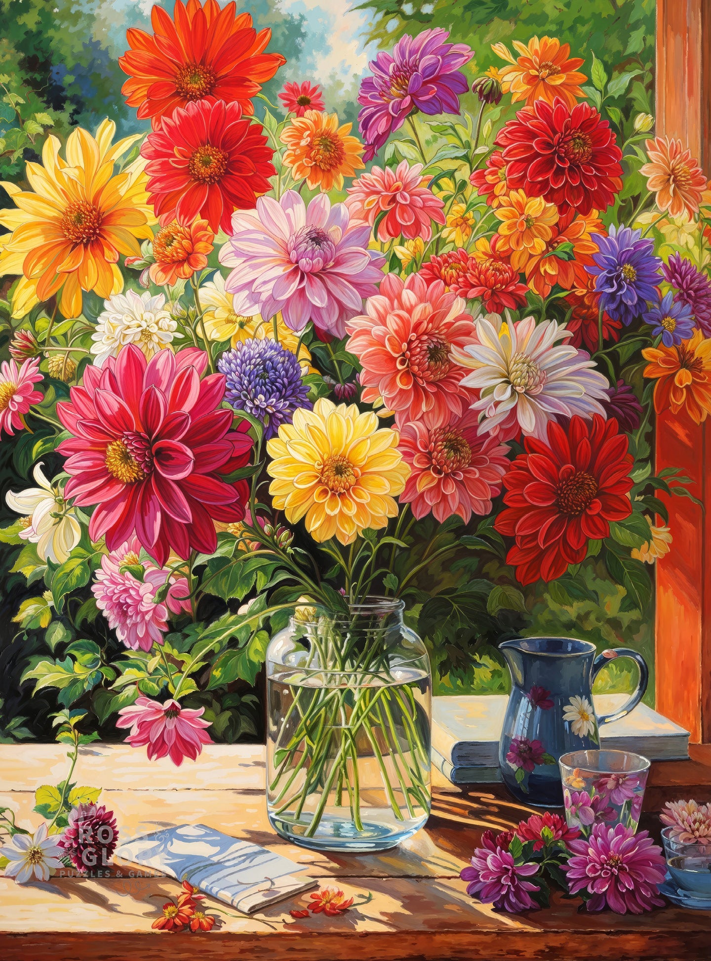 Dahlia Puzzle – Rainbow Dahlia Delight – 1000 Piece Jigsaw Puzzle