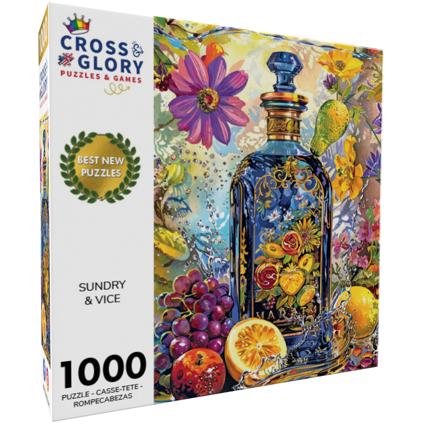 Divers et vice : Bouteille de gin botanique opulente – Puzzle 1 000 pièces