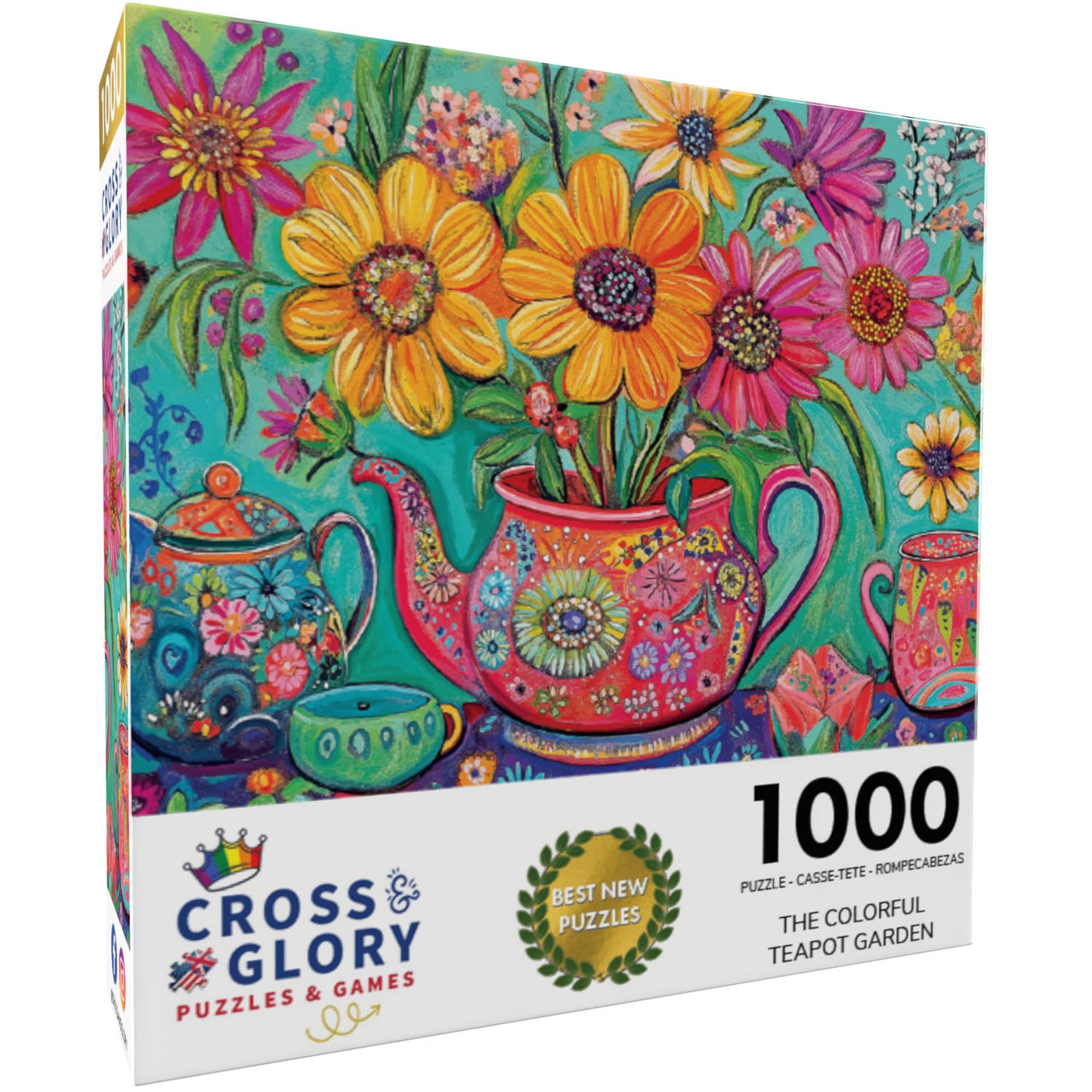 Flower Puzzle – The Colourful Teapot Garden – 1000 Piece Jigsaw Puzzle