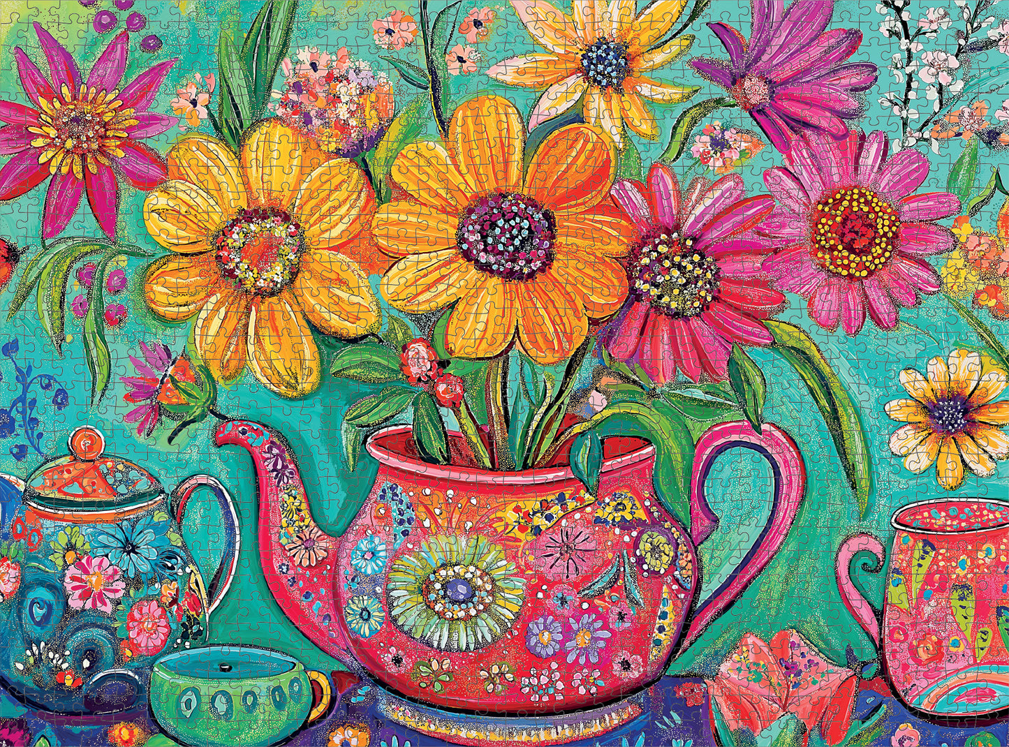 Flower Puzzle – The Colourful Teapot Garden – 1000 Piece Jigsaw Puzzle
