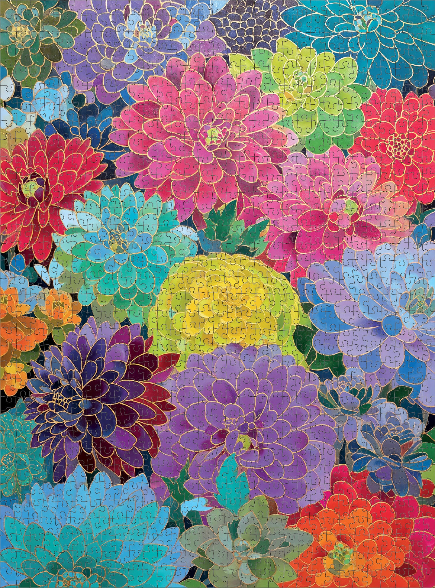 Dahlia Puzzle – Gilded Dahlia Symphony – 1000 Piece Jigsaw Puzzle