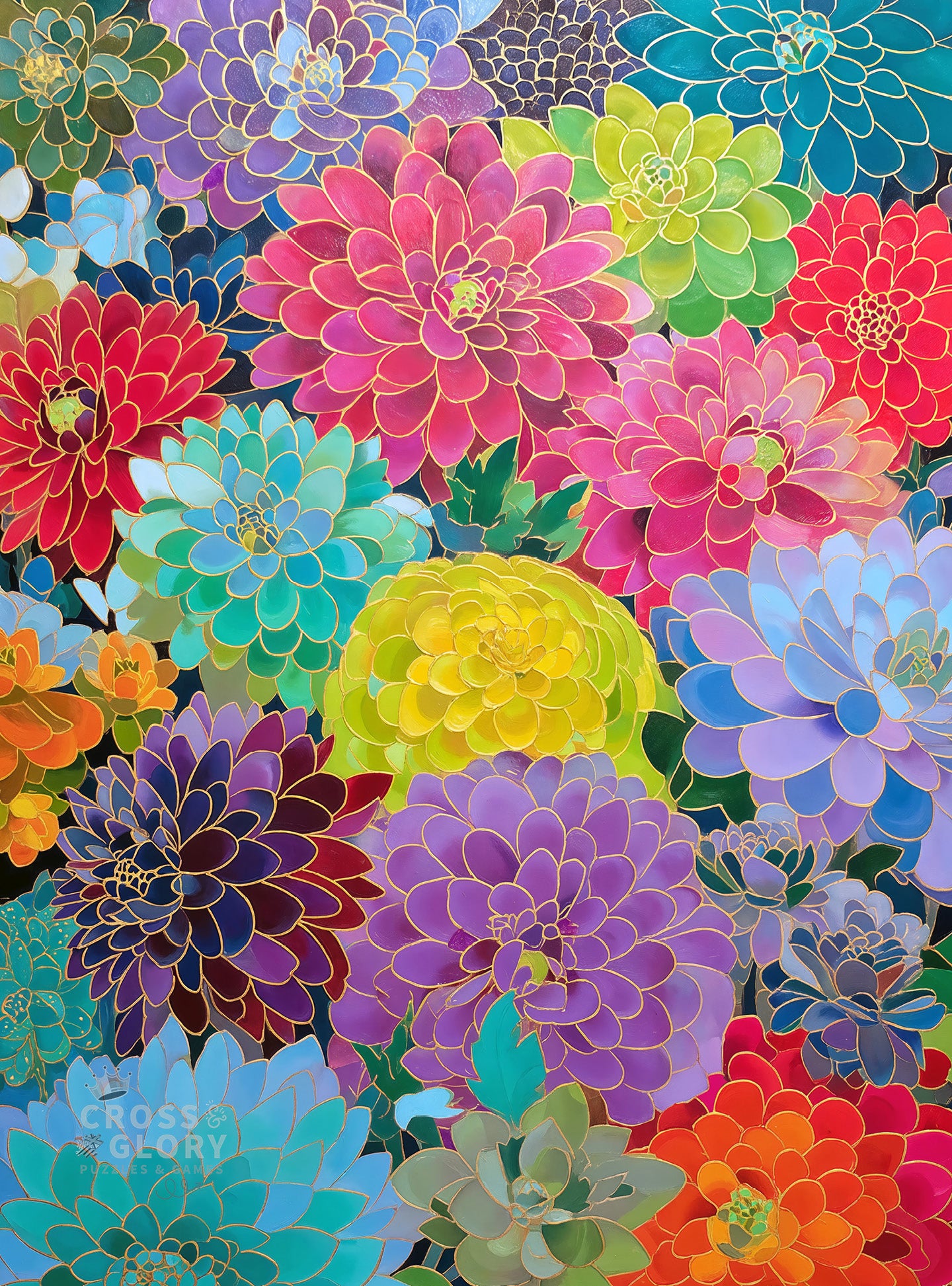 Dahlia Puzzle – Gilded Dahlia Symphony – 1000 Piece Jigsaw Puzzle