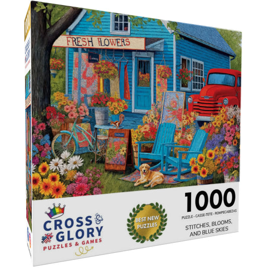 Flower Puzzle – Stitches, Blooms, and Blue Skies – 1000 Piece Jigsaw Puzzle