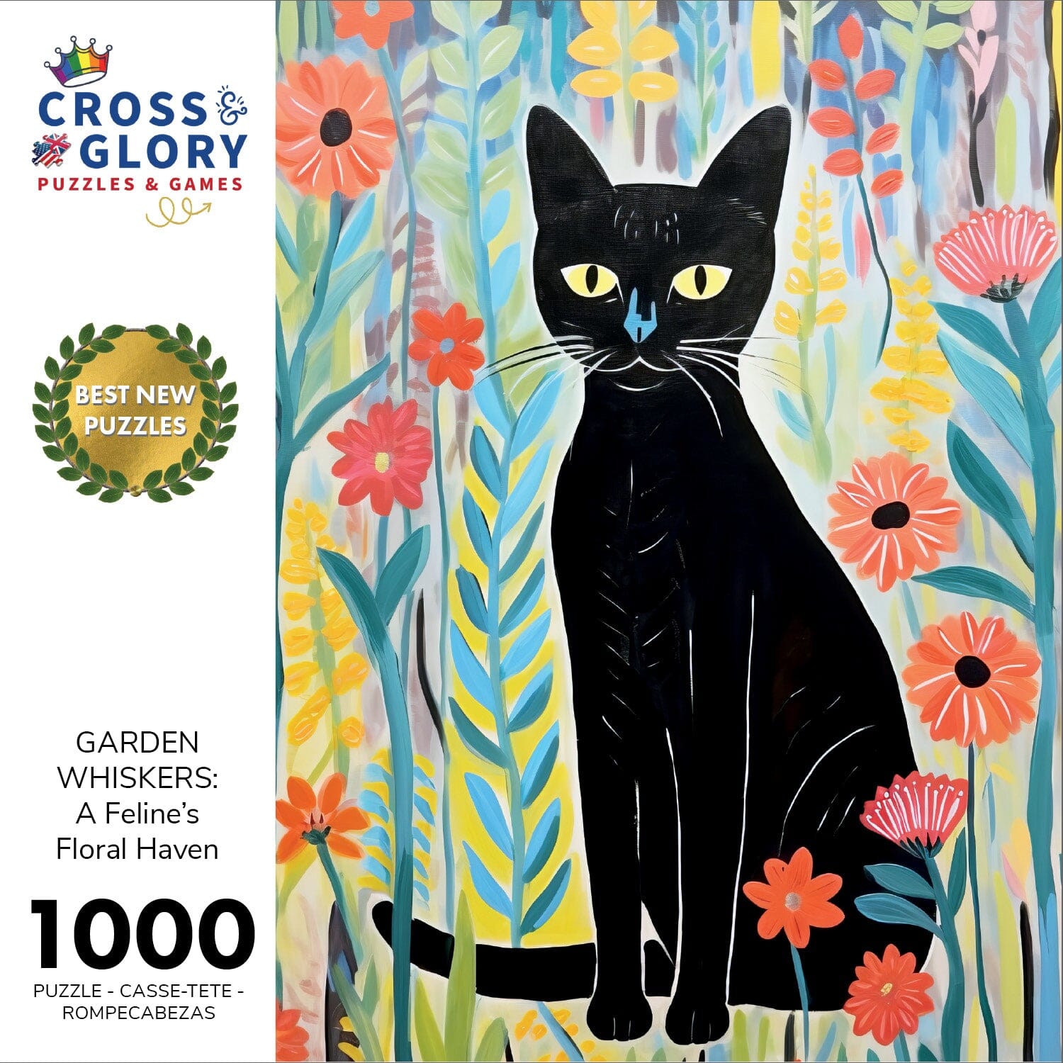 Garden Whiskers: A Feline's Floral Haven - 1000 Piece Jigsaw Puzzle Jigsaw Puzzles Cross & Glory