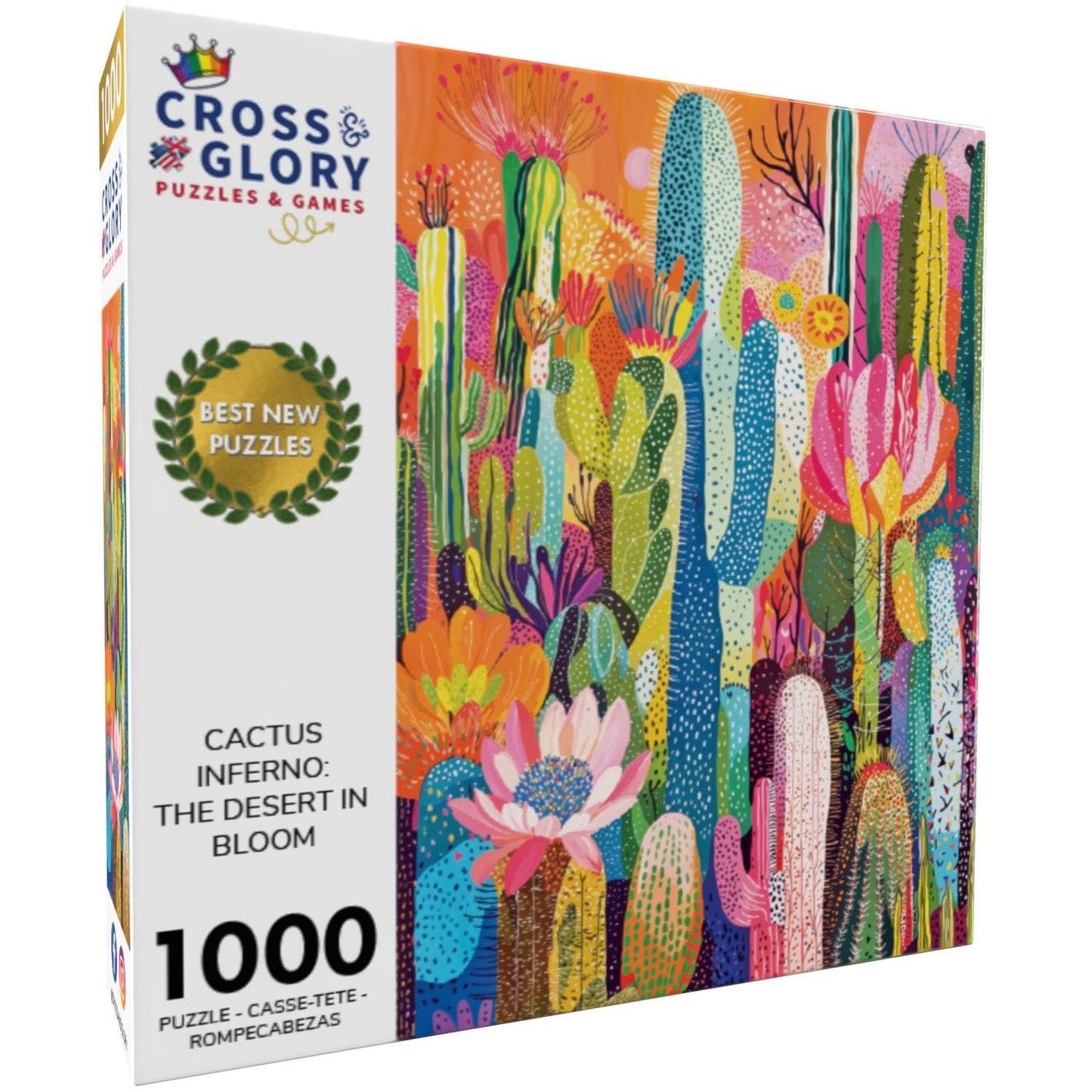 Cross & Glory - Cactus Inferno: The Desert in Bloom - 1000 Piece Jigsaw Puzzle for Adults | Vibrant Desert Cactus Puzzle | Best New Abstract Puzzle Challenge