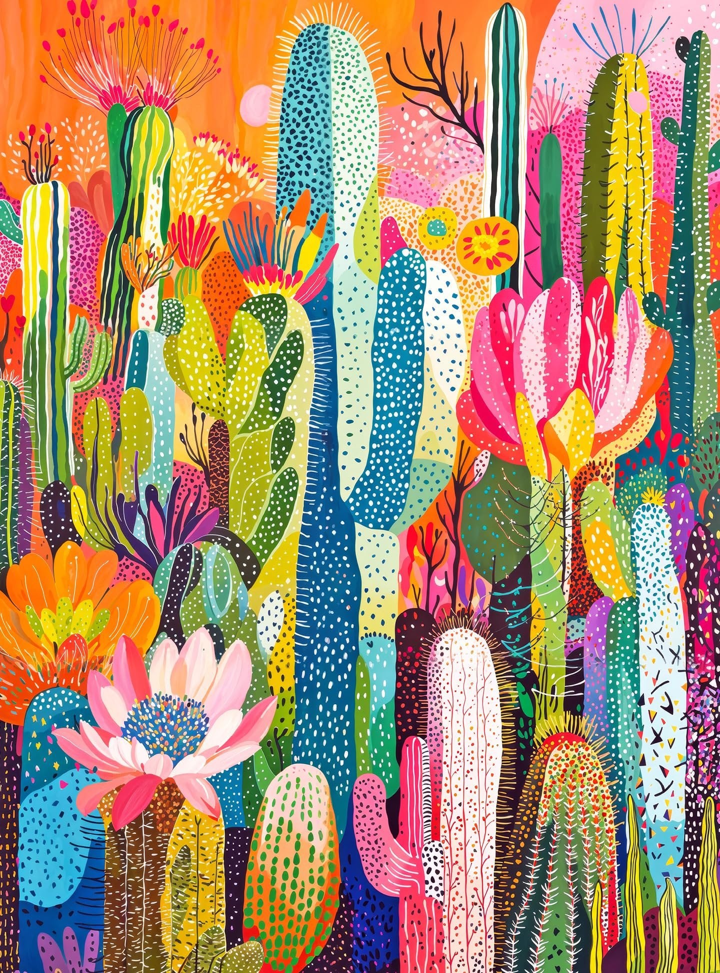 Cross & Glory - Cactus Inferno: The Desert in Bloom - 1000 Piece Jigsaw Puzzle for Adults | Vibrant Desert Cactus Puzzle | Best New Abstract Puzzle Challenge