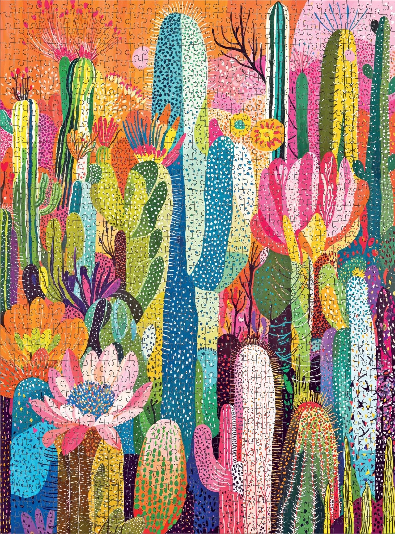 Cross & Glory - Cactus Inferno: The Desert in Bloom - 1000 Piece Jigsaw Puzzle for Adults | Vibrant Desert Cactus Puzzle | Best New Abstract Puzzle Challenge